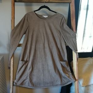 Suede light olive green dress